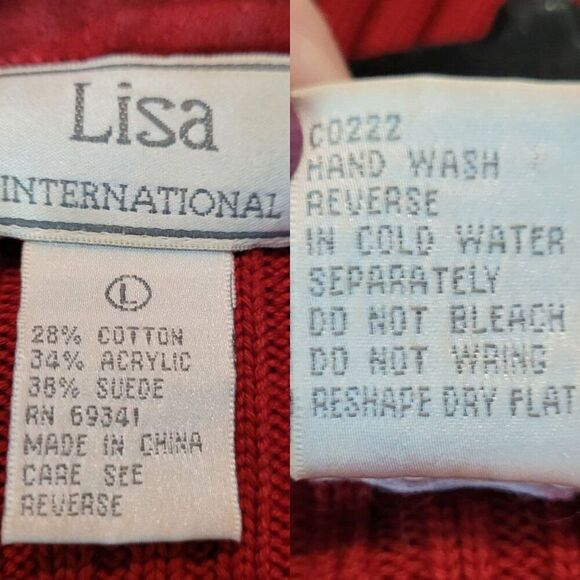 Vtg Red Ribbed Knit Long Sleeve Suede Sweater Jacket Shacket Sz L Cardigan Zip - Picture 3 of 11